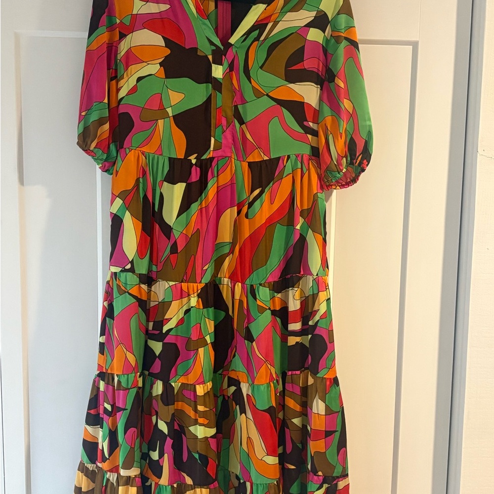 Karlie Colorful Abstract Midi Dress